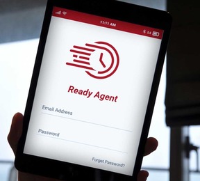 A ReadyAgent project featuring the mobile application's sign-in page that has their red-colored logo